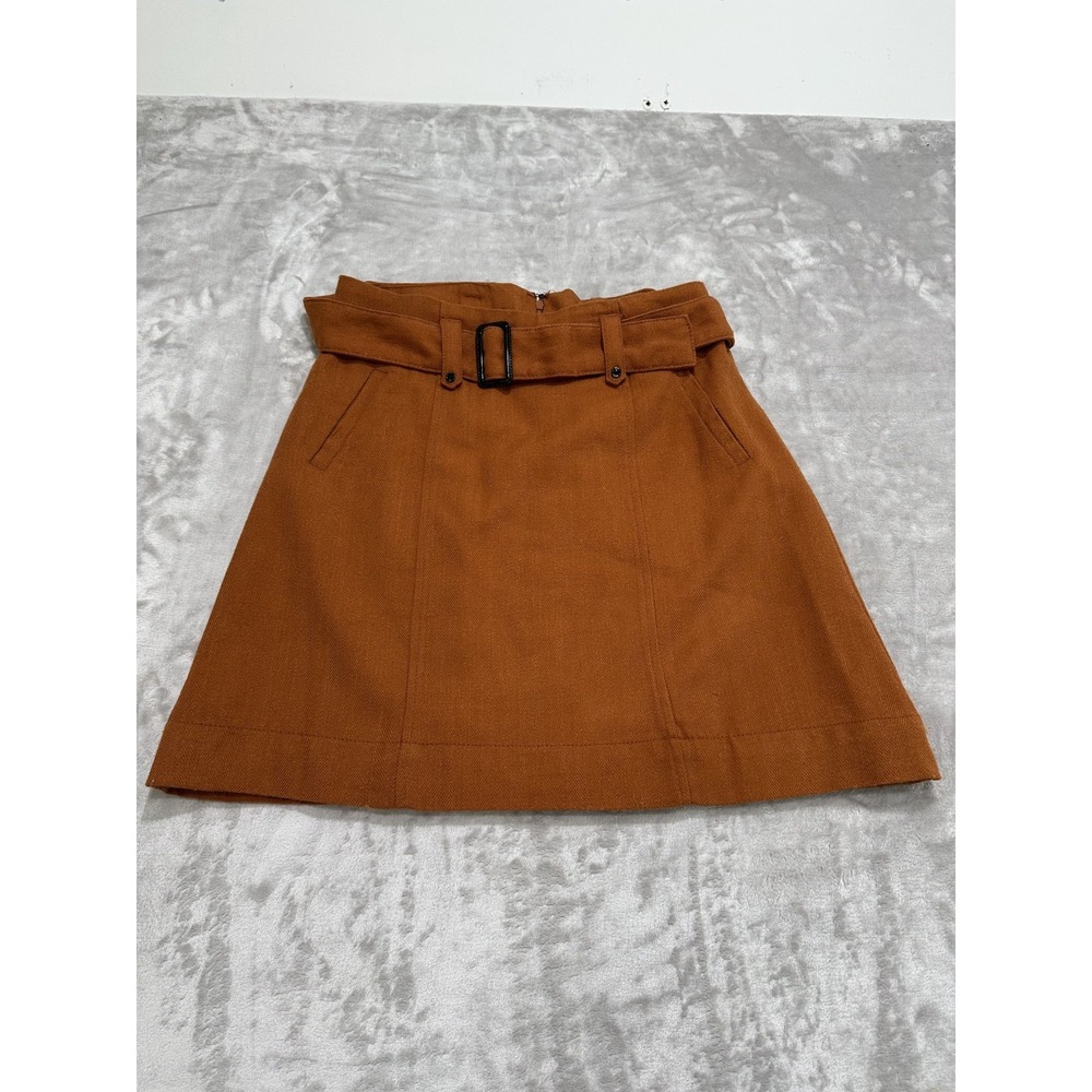 Merona Belted A-Line Skirt Pockets Brown Career Casual Trendy Mini Skirt Size 12